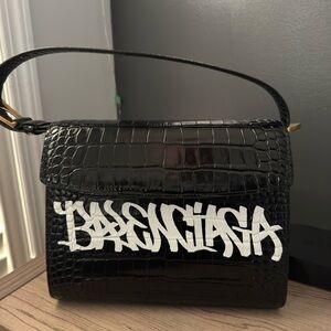 Balenciaga Medium Ghost Croc-Embossed Leather Bag With Graffiti Logo